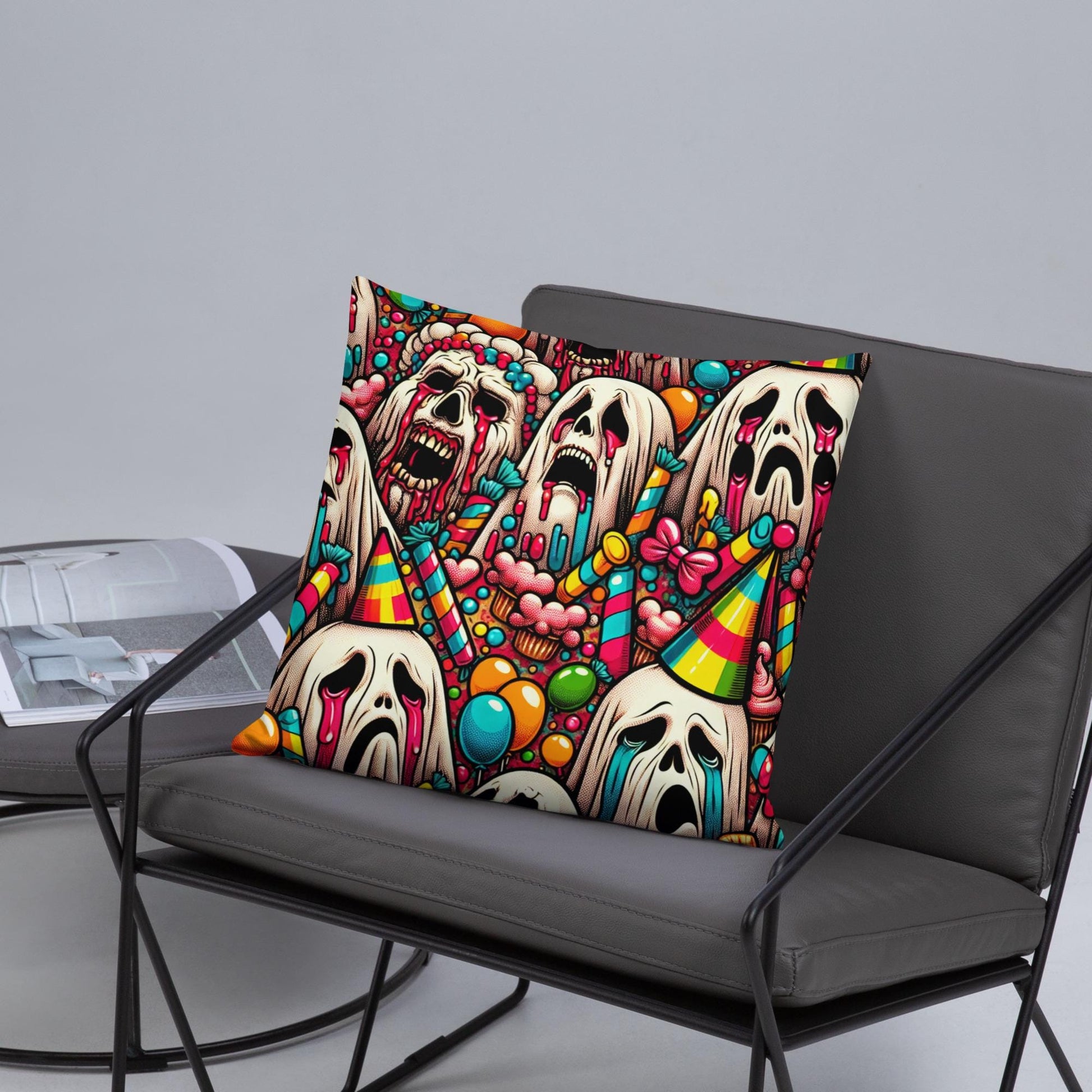Creepy Screaming Ghosts Decorative Horror Pillow Halloween Weirdcore Candy Goth Throw Pillow