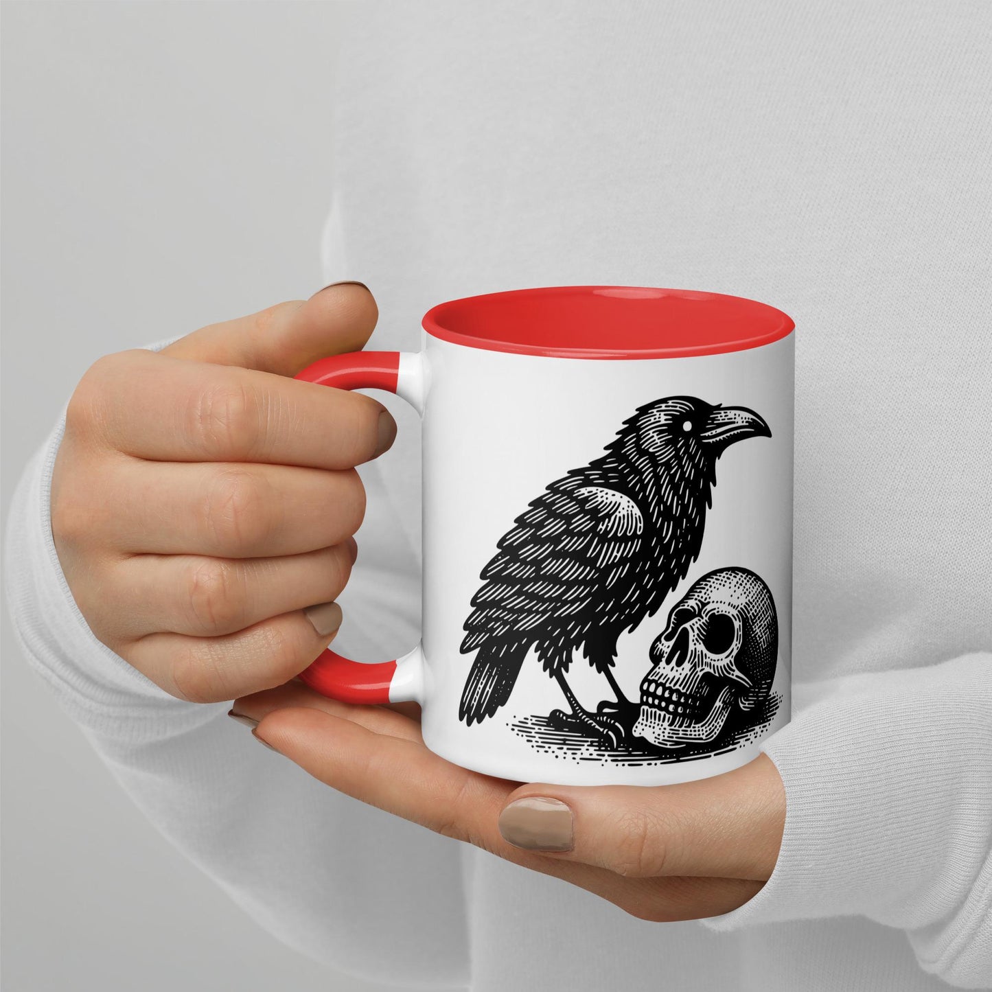 Colorful Mug Gothic Etching Grunge Y2K Goth Raven Crow and Skull Darkcore Microwave and Dishwasher Safe Coffee Tea Mug