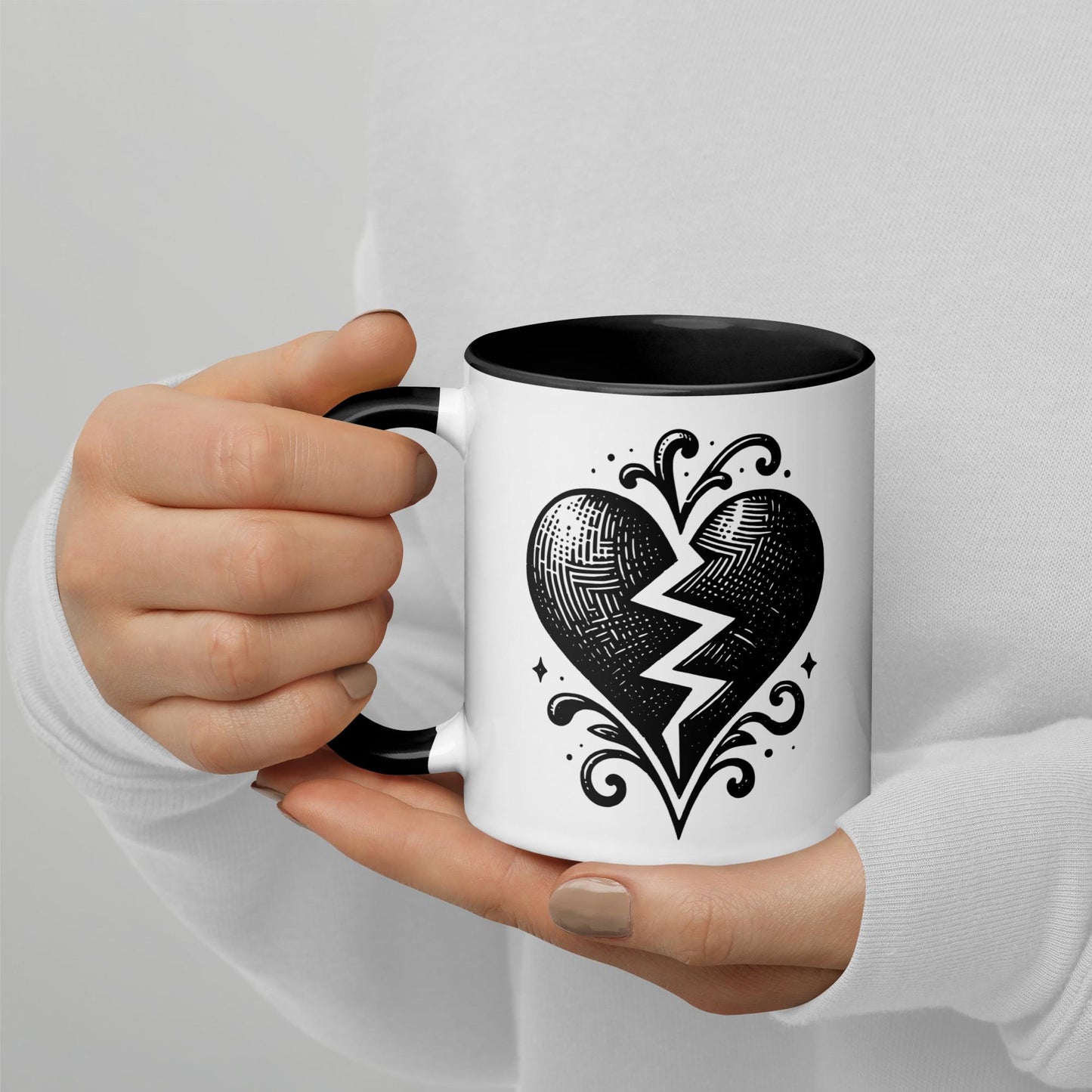 Colorful Mug Gothic Etching Grunge Y2K Goth Broken Heart Darkcore Microwave and Dishwasher Safe Coffee Tea Mug