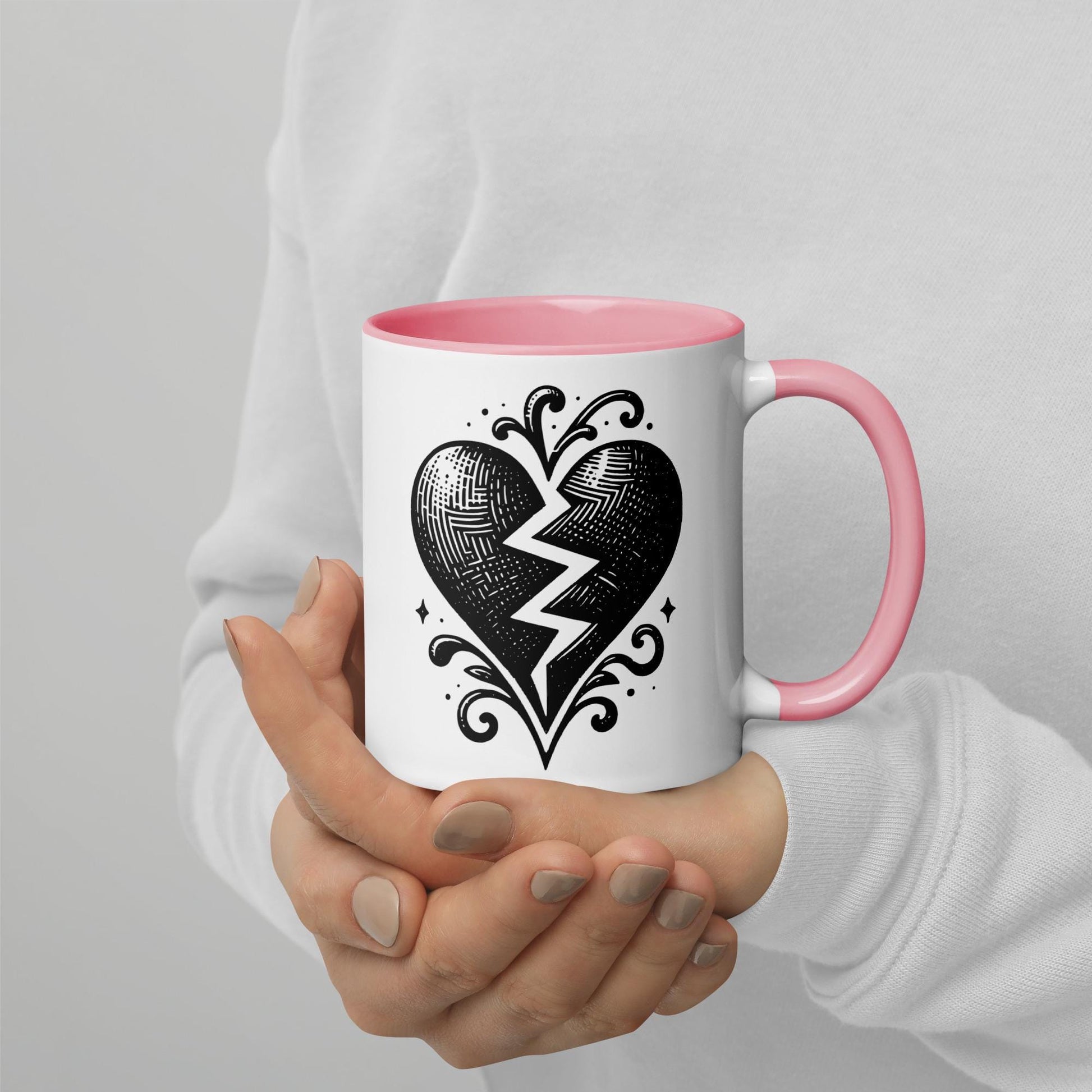 Colorful Mug Gothic Etching Grunge Y2K Goth Broken Heart Darkcore Microwave and Dishwasher Safe Coffee Tea Mug