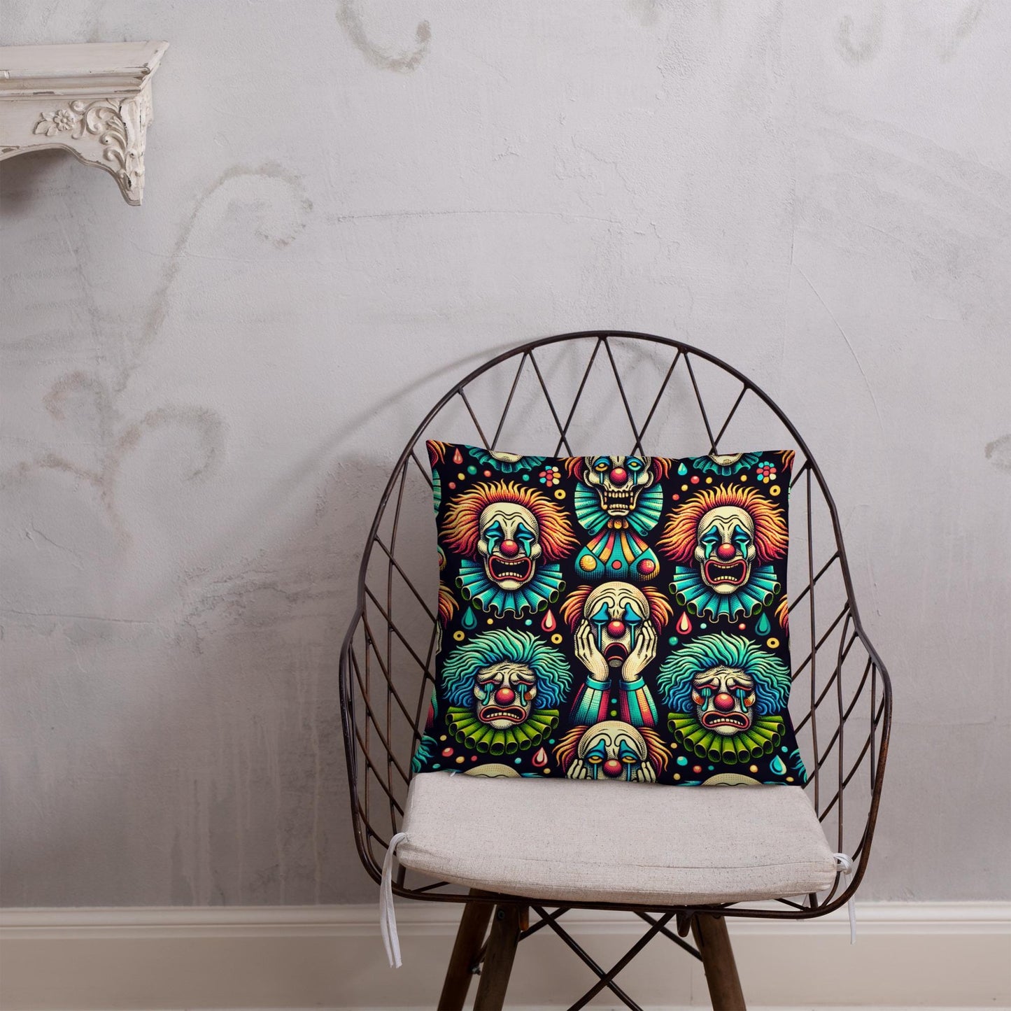 Weirdcore Crying Clowns Pattern Decorative Pillow Halloween Clowncore Goth Decor Throw Pillow