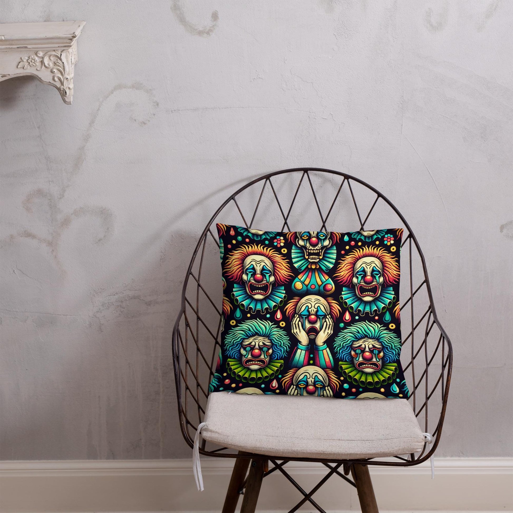 Weirdcore Crying Clowns Pattern Decorative Pillow Halloween Clowncore Goth Decor Throw Pillow