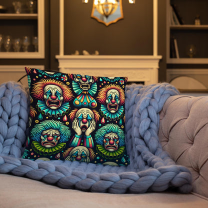 Weirdcore Crying Clowns Pattern Decorative Pillow Halloween Clowncore Goth Decor Throw Pillow