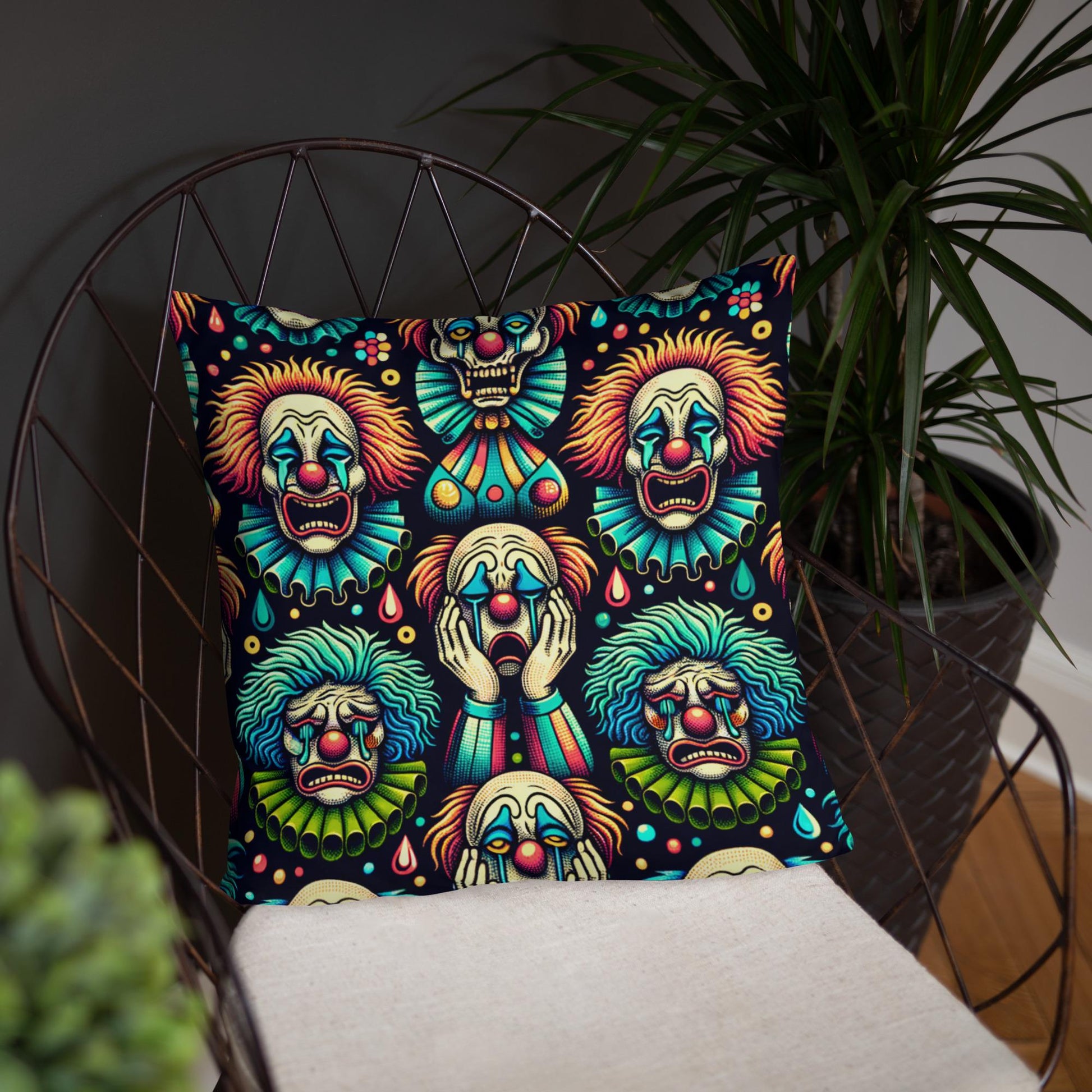 Weirdcore Crying Clowns Pattern Decorative Pillow Halloween Clowncore Goth Decor Throw Pillow