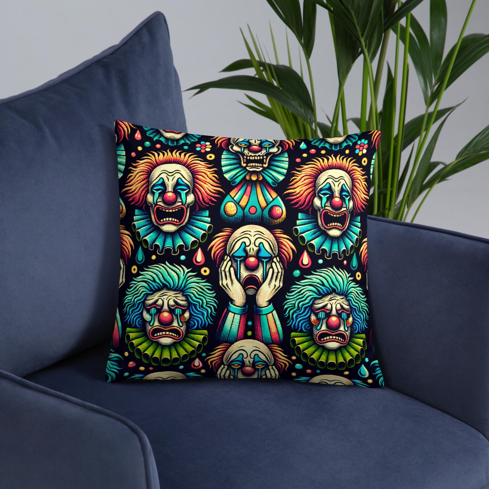 Weirdcore Crying Clowns Pattern Decorative Pillow Halloween Clowncore Goth Decor Throw Pillow