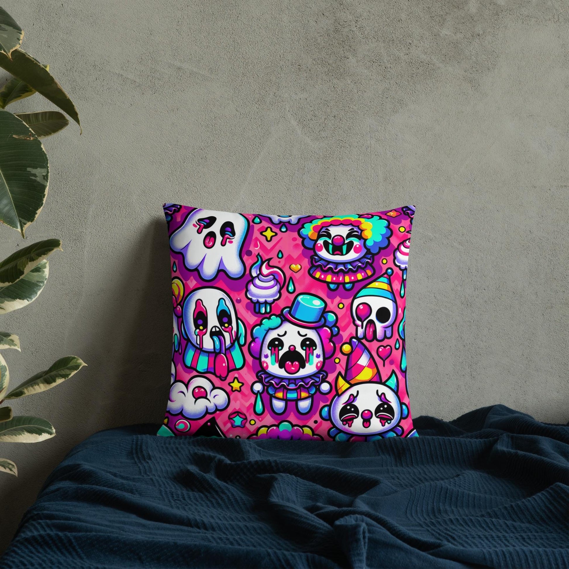 Bubble Goth Ghosts Clown Decorative Pillow Neon Goth Horror Throw Pillow Grunge Room Decor