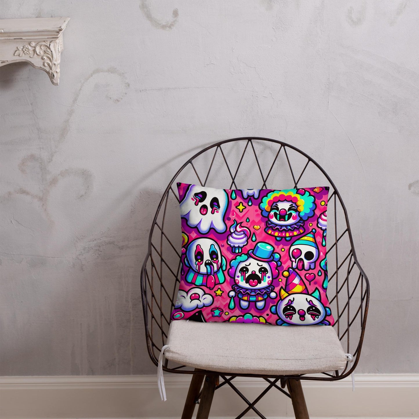 Bubble Goth Ghosts Clown Decorative Pillow Neon Goth Horror Throw Pillow Grunge Room Decor