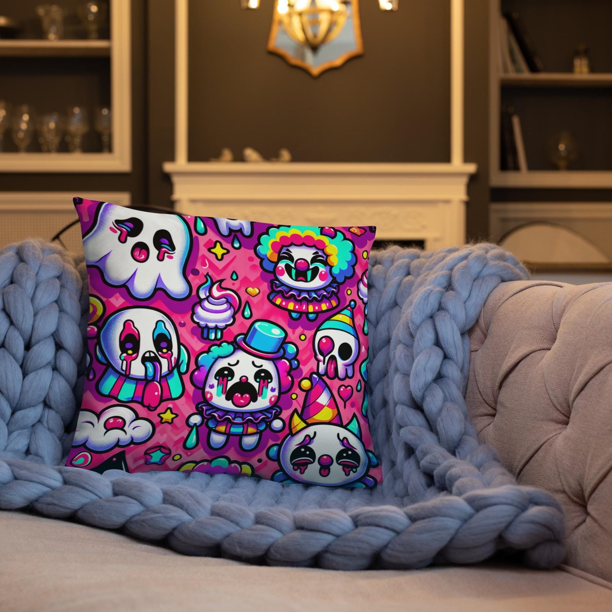 Bubble Goth Ghosts Clown Decorative Pillow Neon Goth Horror Throw Pillow Grunge Room Decor