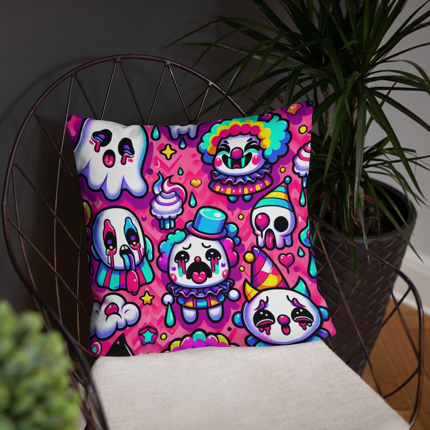 Bubble Goth Ghosts Clown Decorative Pillow Neon Goth Horror Throw Pillow Grunge Room Decor