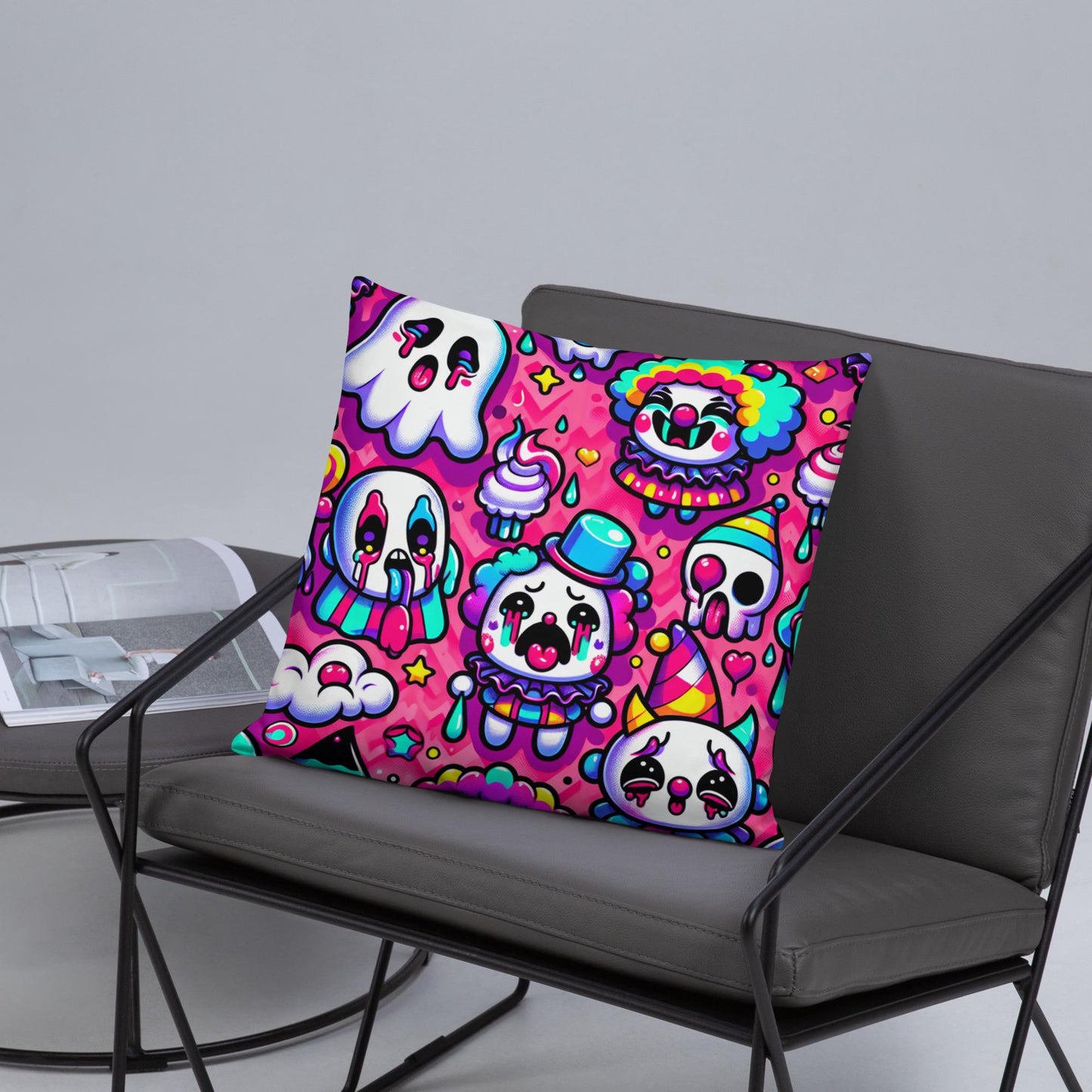 Bubble Goth Ghosts Clown Decorative Pillow Neon Goth Horror Throw Pillow Grunge Room Decor