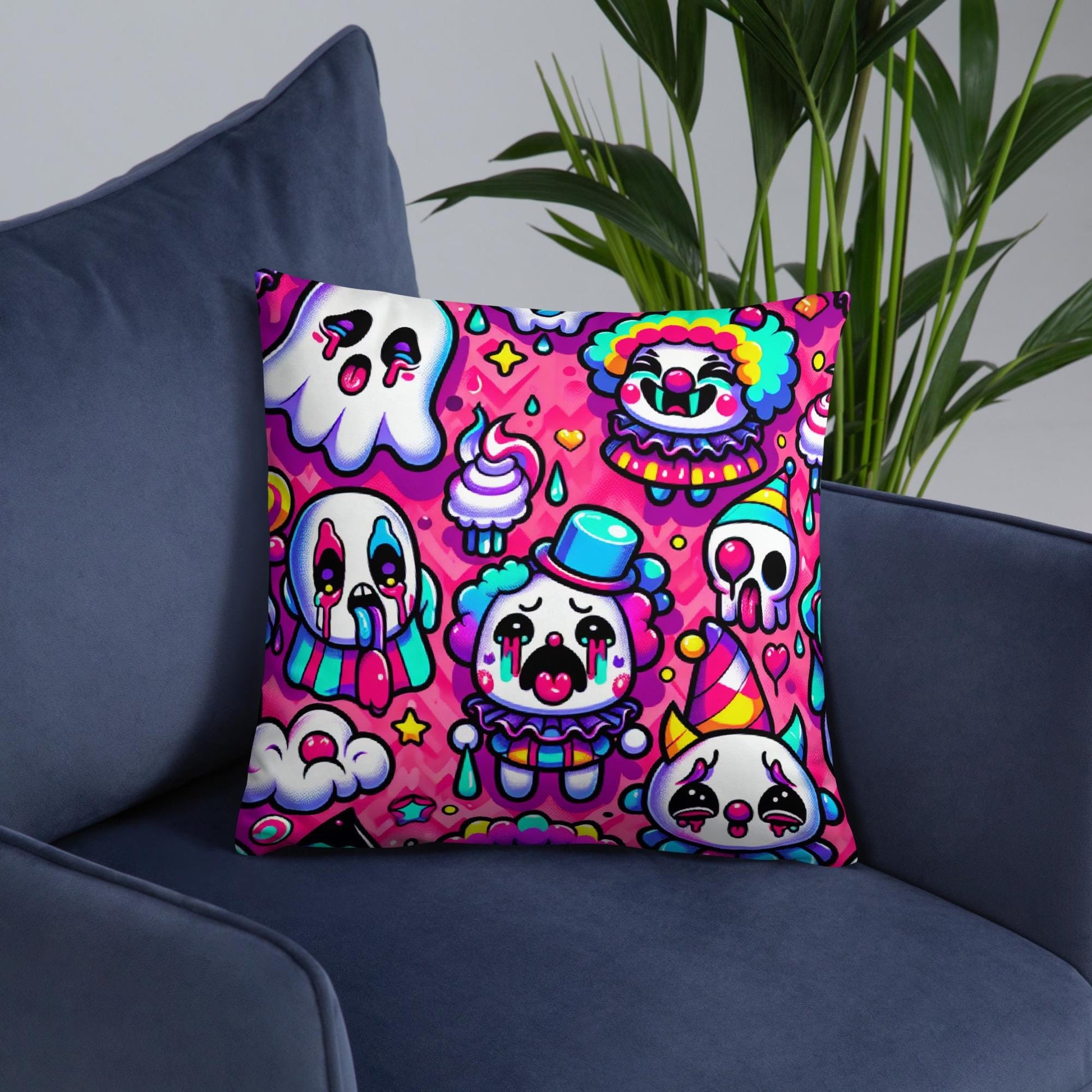 Bubble Goth Ghosts Clown Decorative Pillow Neon Goth Horror Throw Pillow Grunge Room Decor