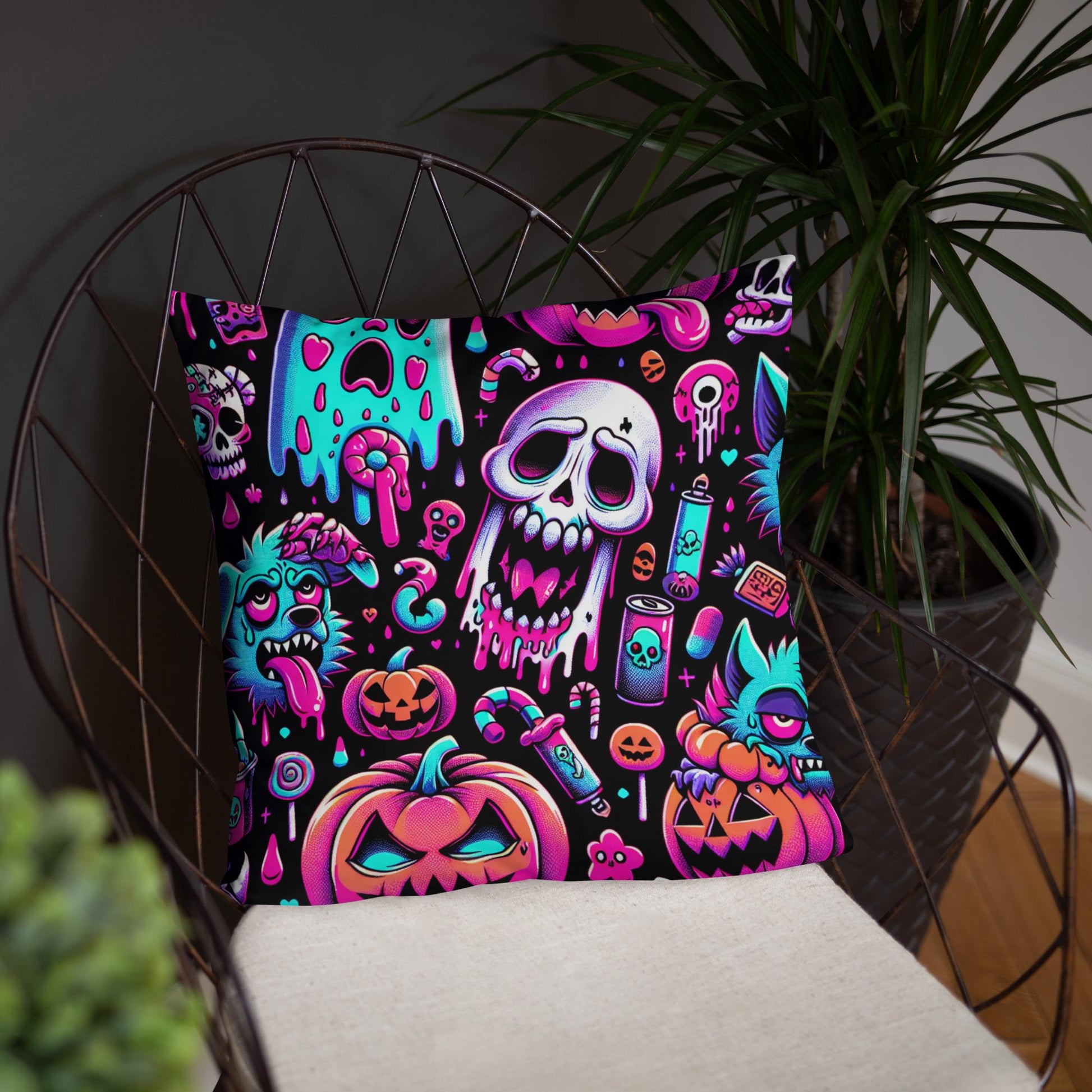 Weirdcore Bubble Neon Goth Ghost Throw Pillow Candy Goth Horror Halloween Decorative Pillow