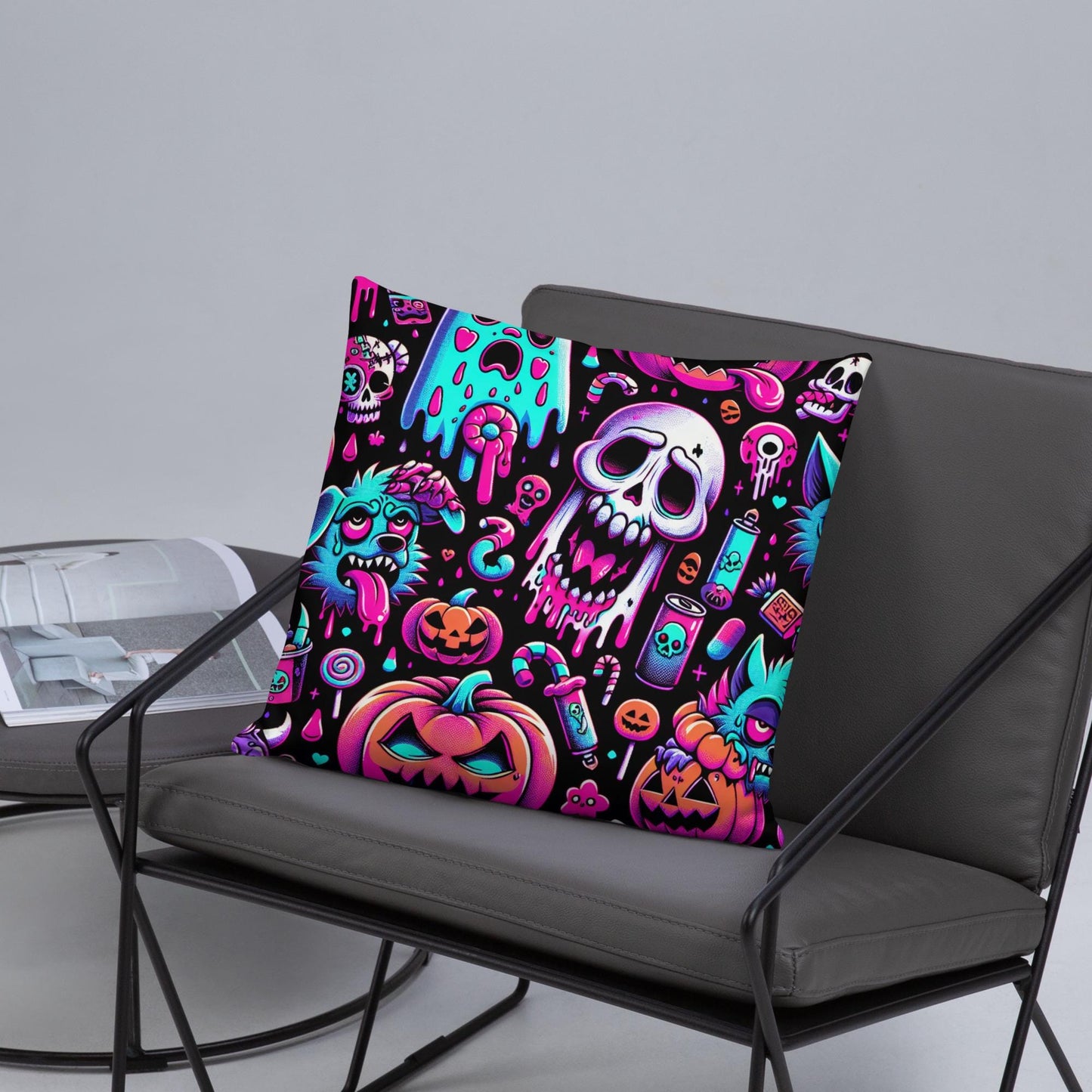 Weirdcore Bubble Neon Goth Ghost Throw Pillow Candy Goth Horror Halloween Decorative Pillow