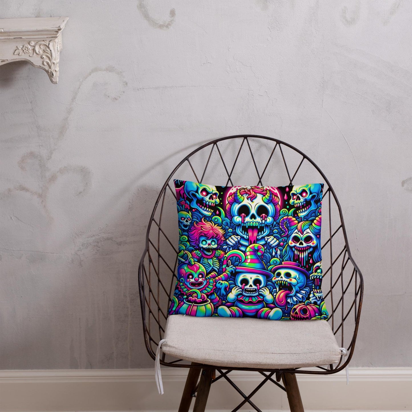 Creepy Cute Weirdcore Clown Sugar Skulls Skeleton and Ghost Decorative Throw Pillow