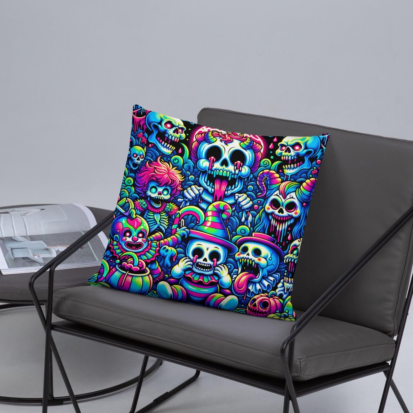 Creepy Cute Weirdcore Clown Sugar Skulls Skeleton and Ghost Decorative Throw Pillow