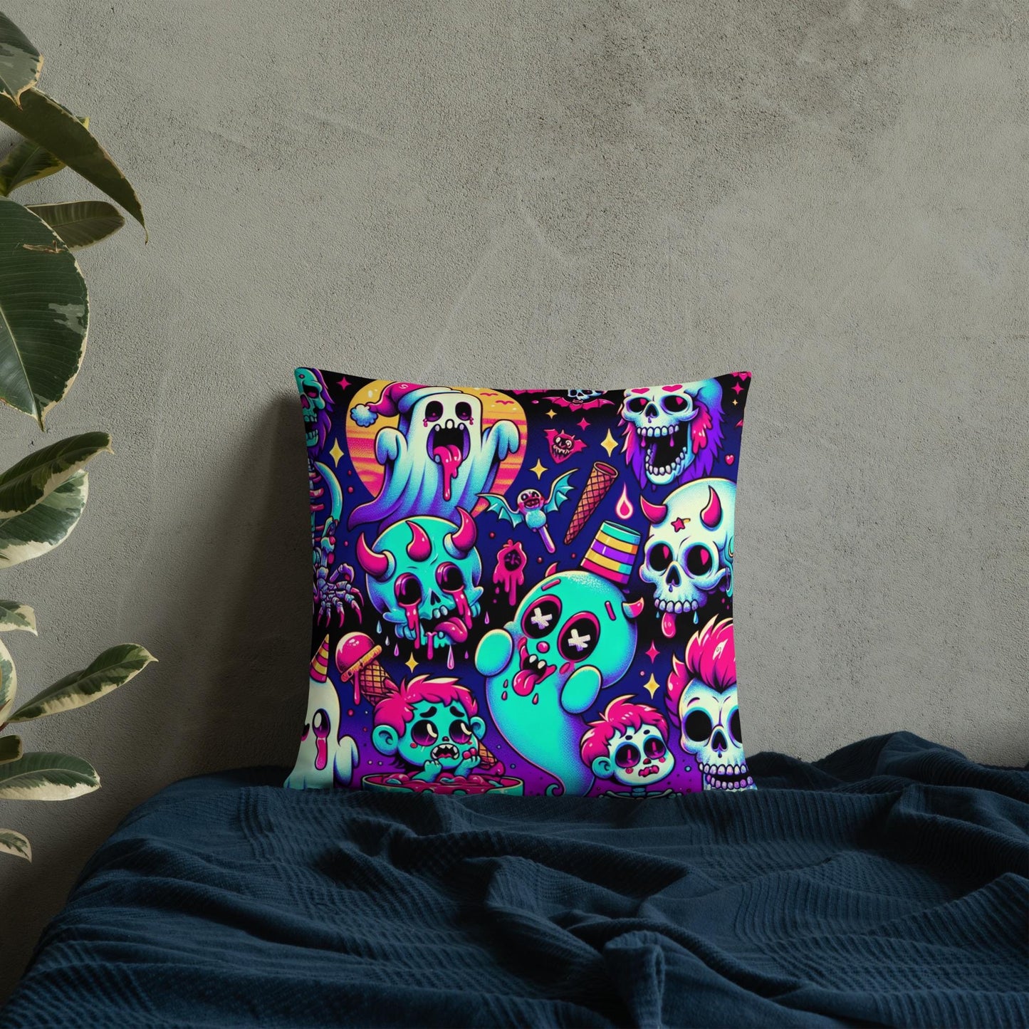 Halloween Christmas Creepy Ghosts Throw Pillow Neon Bubble Candy Goth Throw Pillow