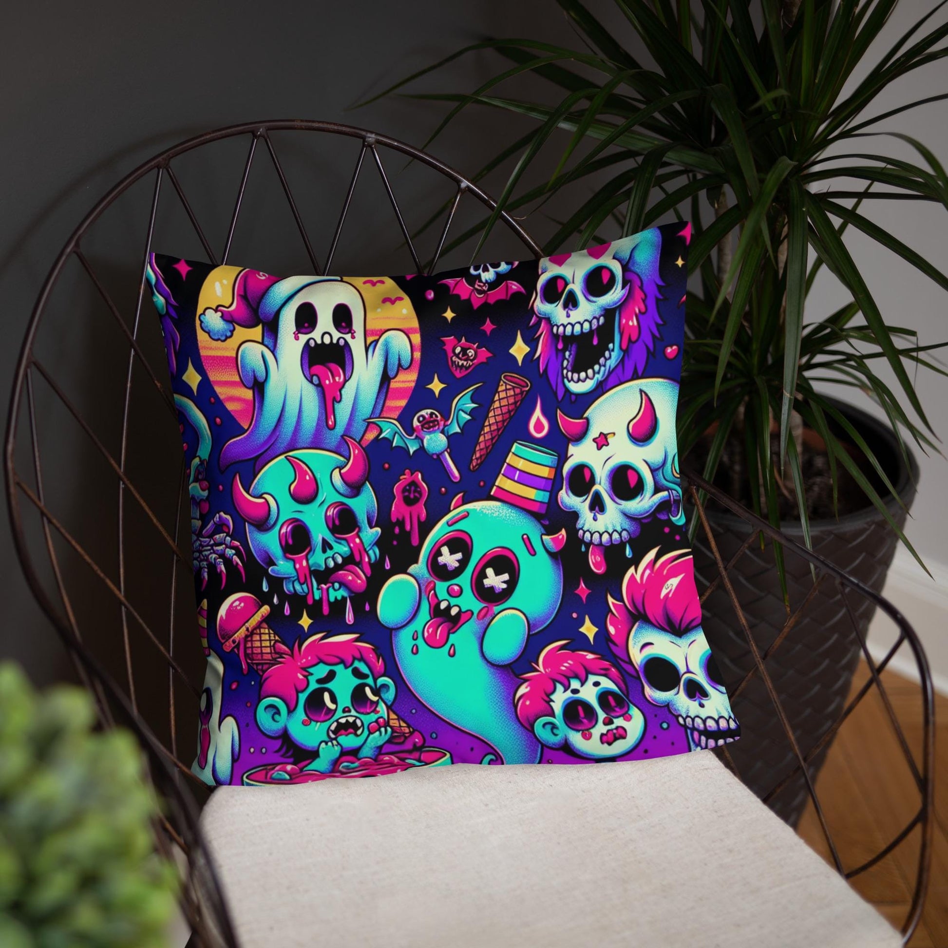 Halloween Christmas Creepy Ghosts Throw Pillow Neon Bubble Candy Goth Throw Pillow