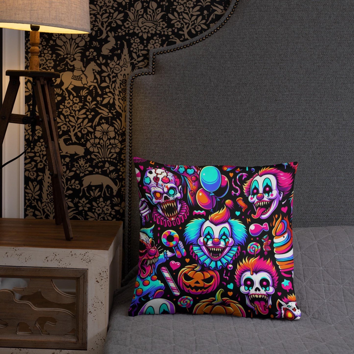 Creepy Horror Bubble Goth Grunge Clowns Ghost Weirdcore Clowncore Decorative Throw Pillow
