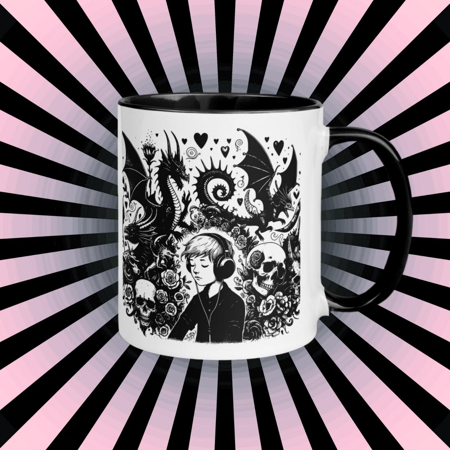 Colorful Mug Gothic Etching Grunge Y2K Goth Kid Drowning out the Demons Darkcore Microwave and Dishwasher Safe Coffee Tea Mug