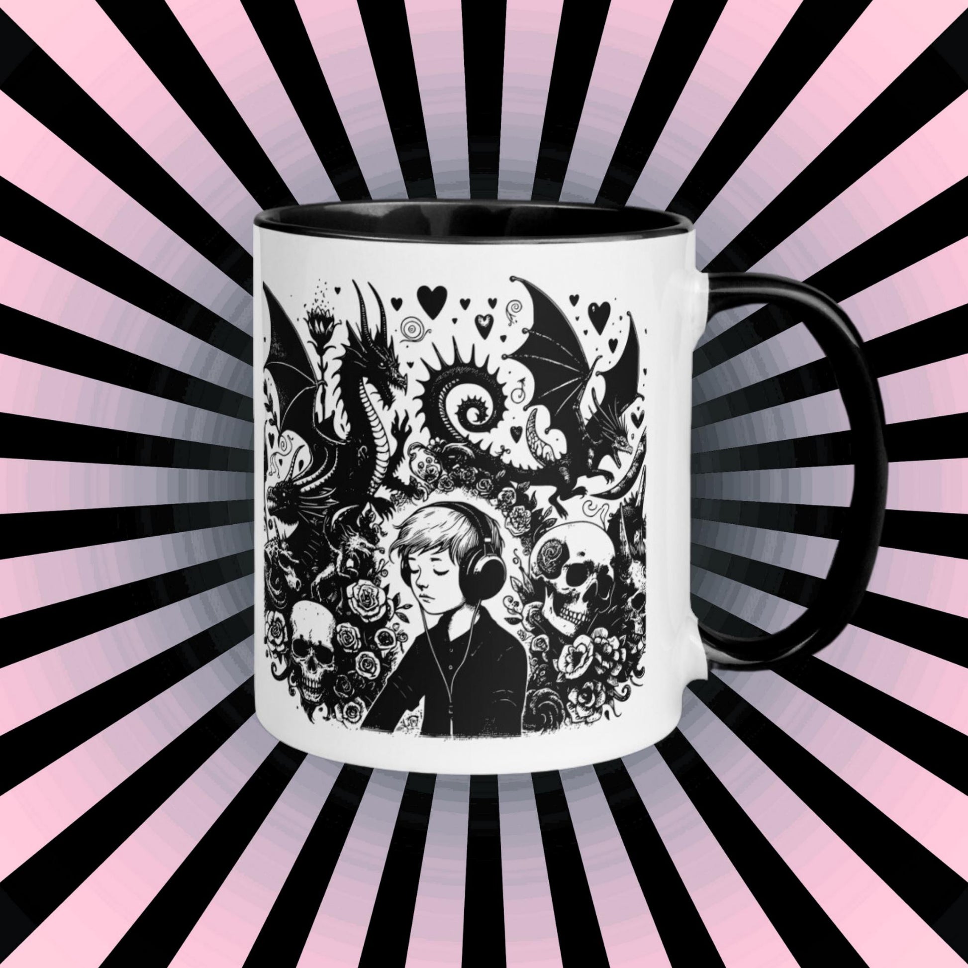 Colorful Mug Gothic Etching Grunge Y2K Goth Kid Drowning out the Demons Darkcore Microwave and Dishwasher Safe Coffee Tea Mug