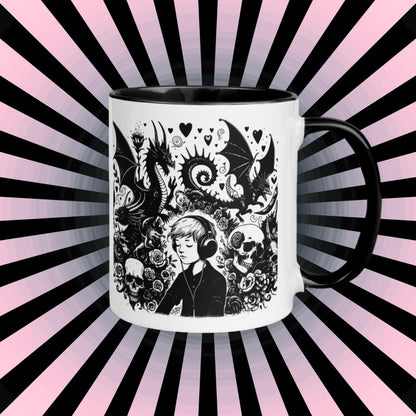 Colorful Mug Gothic Etching Grunge Y2K Goth Kid Drowning out the Demons Darkcore Microwave and Dishwasher Safe Coffee Tea Mug