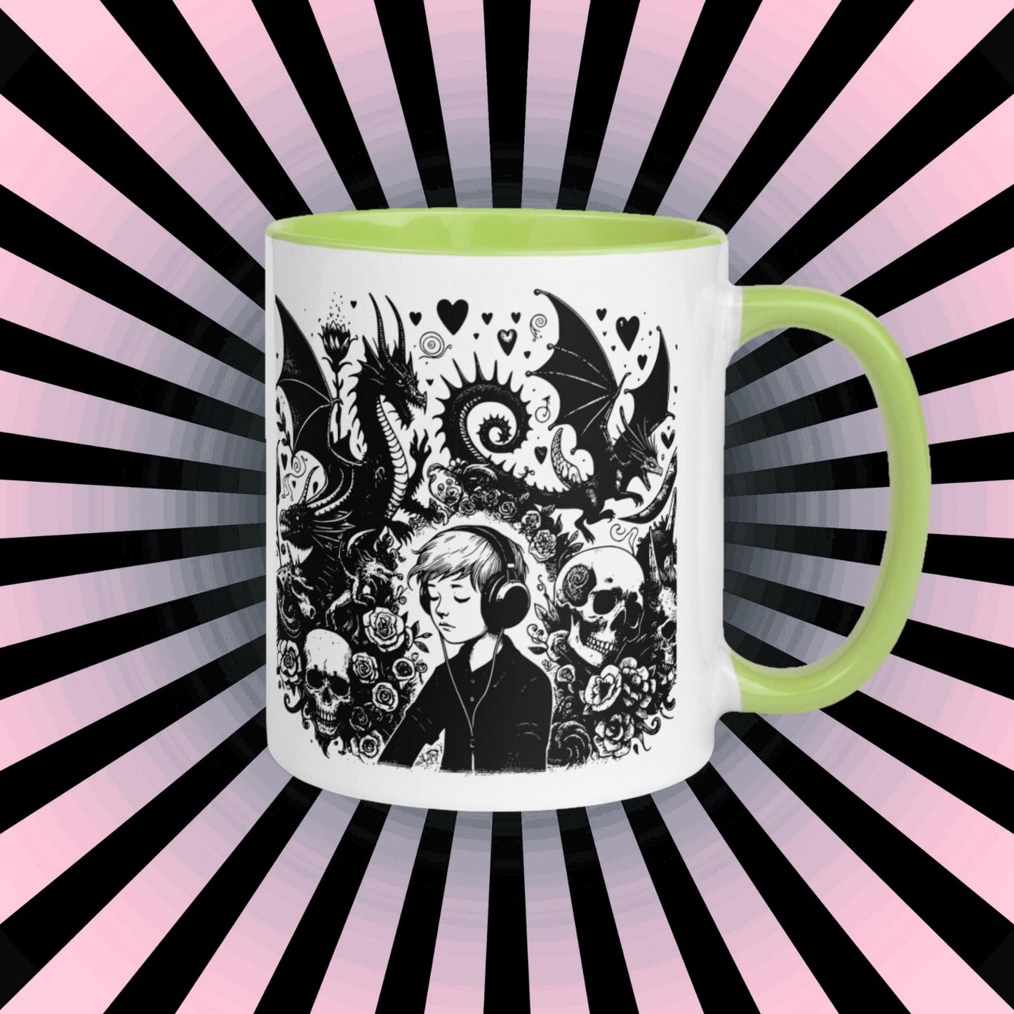 Colorful Mug Gothic Etching Grunge Y2K Goth Kid Drowning out the Demons Darkcore Microwave and Dishwasher Safe Coffee Tea Mug