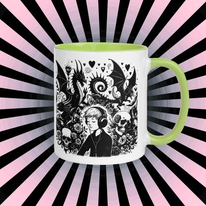 Colorful Mug Gothic Etching Grunge Y2K Goth Kid Drowning out the Demons Darkcore Microwave and Dishwasher Safe Coffee Tea Mug