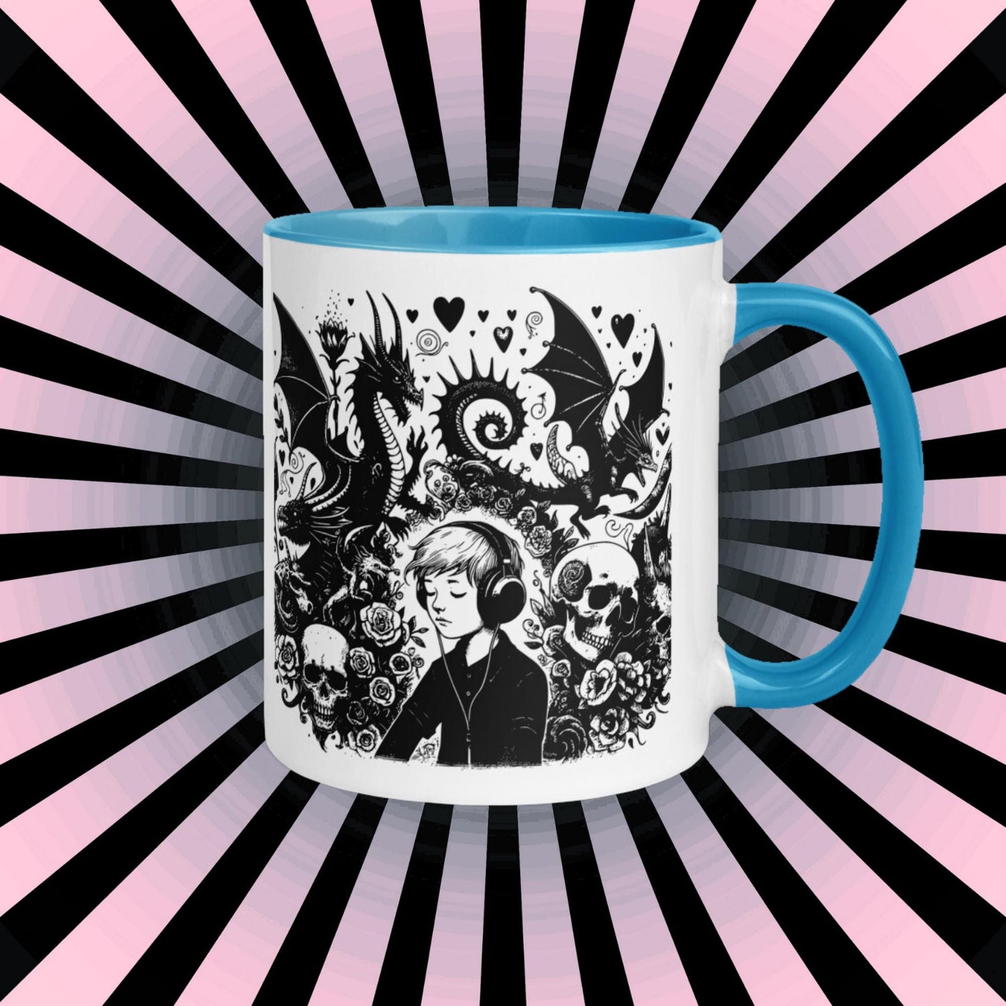 Colorful Mug Gothic Etching Grunge Y2K Goth Kid Drowning out the Demons Darkcore Microwave and Dishwasher Safe Coffee Tea Mug