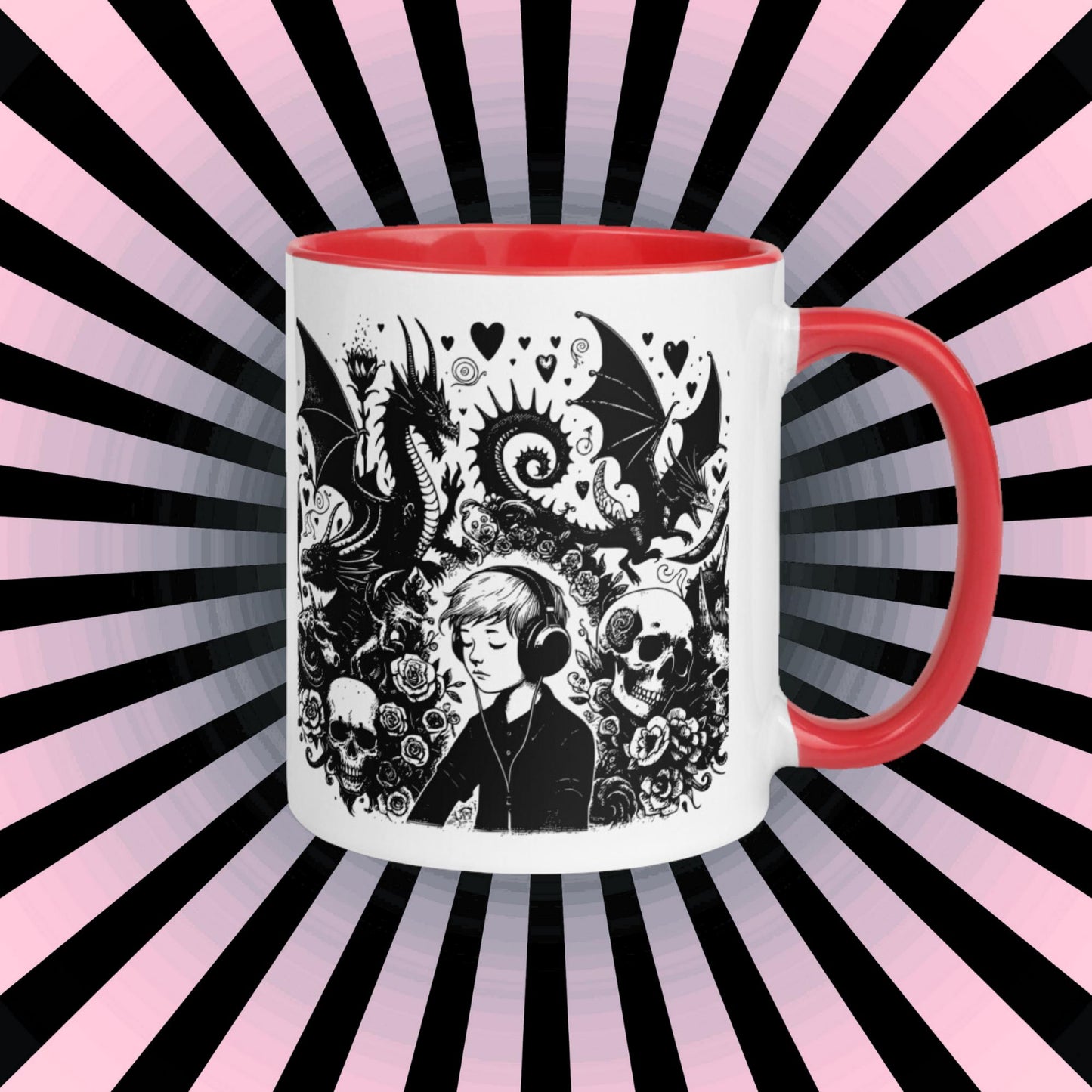 Colorful Mug Gothic Etching Grunge Y2K Goth Kid Drowning out the Demons Darkcore Microwave and Dishwasher Safe Coffee Tea Mug