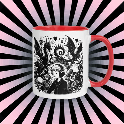 Colorful Mug Gothic Etching Grunge Y2K Goth Kid Drowning out the Demons Darkcore Microwave and Dishwasher Safe Coffee Tea Mug