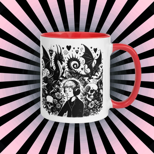 Colorful Mug Gothic Etching Grunge Y2K Goth Kid Drowning out the Demons Darkcore Microwave and Dishwasher Safe Coffee Tea Mug
