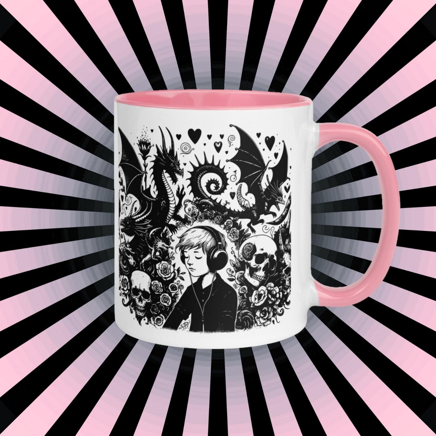 Colorful Mug Gothic Etching Grunge Y2K Goth Kid Drowning out the Demons Darkcore Microwave and Dishwasher Safe Coffee Tea Mug
