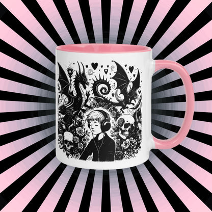 Colorful Mug Gothic Etching Grunge Y2K Goth Kid Drowning out the Demons Darkcore Microwave and Dishwasher Safe Coffee Tea Mug