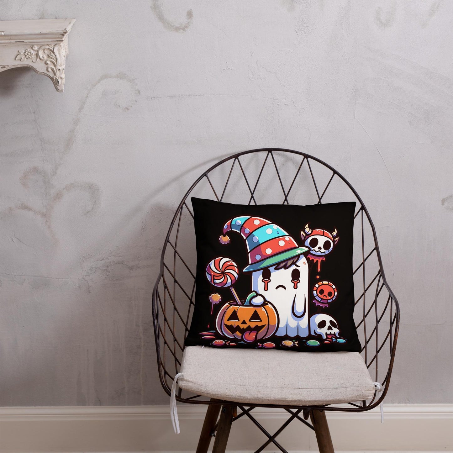 Creepy Weirdcore Bully Trick or Treaters and Ghosts Throw Pillow Two Sided Halloween Ghosts Decorative Pillow