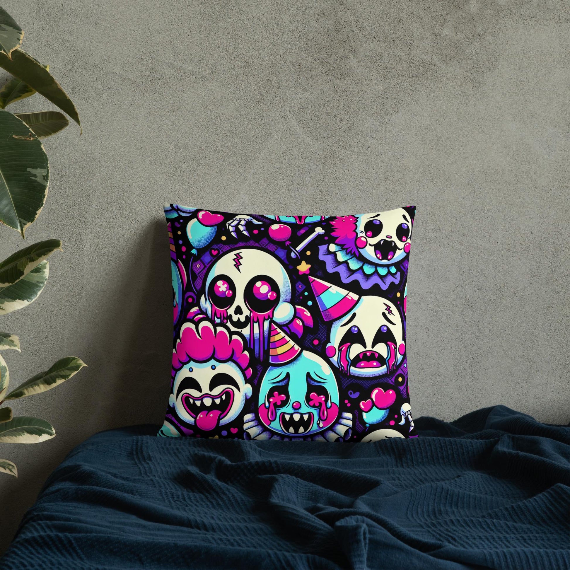Weirdcore Crying Ghosts and Ghouls Throw Pillow Bubble Neon Goth Decorative Pillow Grunge Room Decor