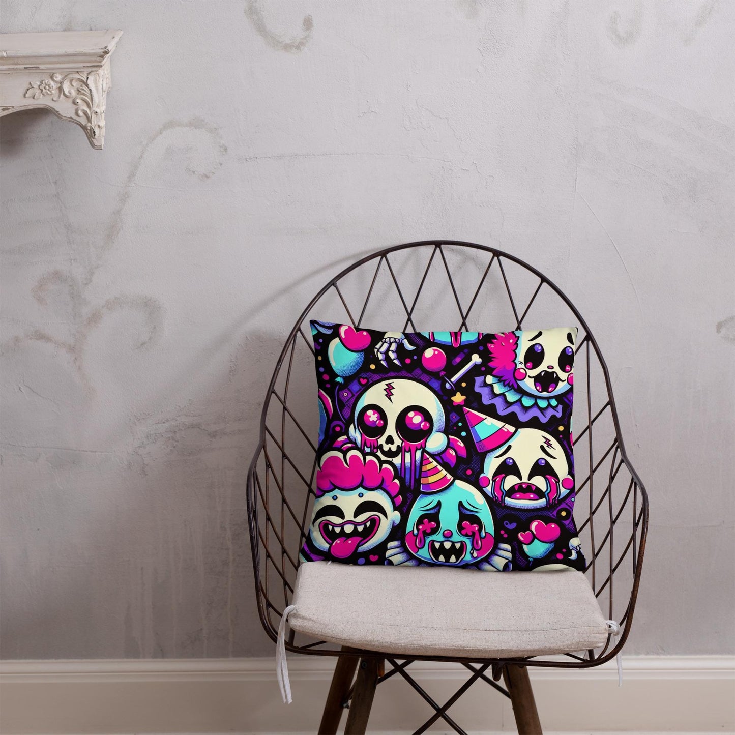 Weirdcore Crying Ghosts and Ghouls Throw Pillow Bubble Neon Goth Decorative Pillow Grunge Room Decor
