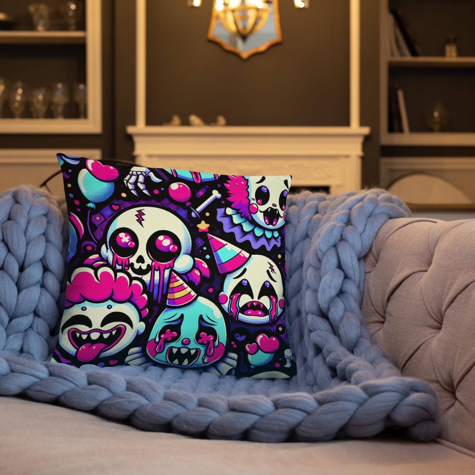 Weirdcore Crying Ghosts and Ghouls Throw Pillow Bubble Neon Goth Decorative Pillow Grunge Room Decor