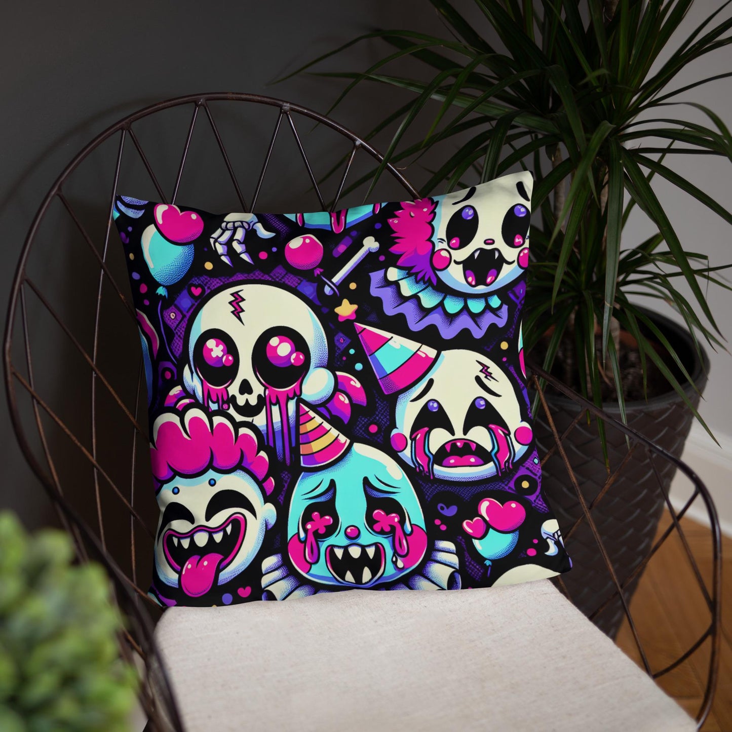 Weirdcore Crying Ghosts and Ghouls Throw Pillow Bubble Neon Goth Decorative Pillow Grunge Room Decor