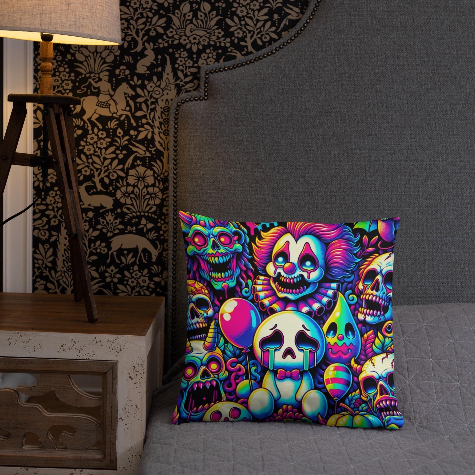 Weirdcore Sad Ghosts Nightmare Clowns Throw Pillow Grunge Neon Goth Room Decor Decorative Pillow