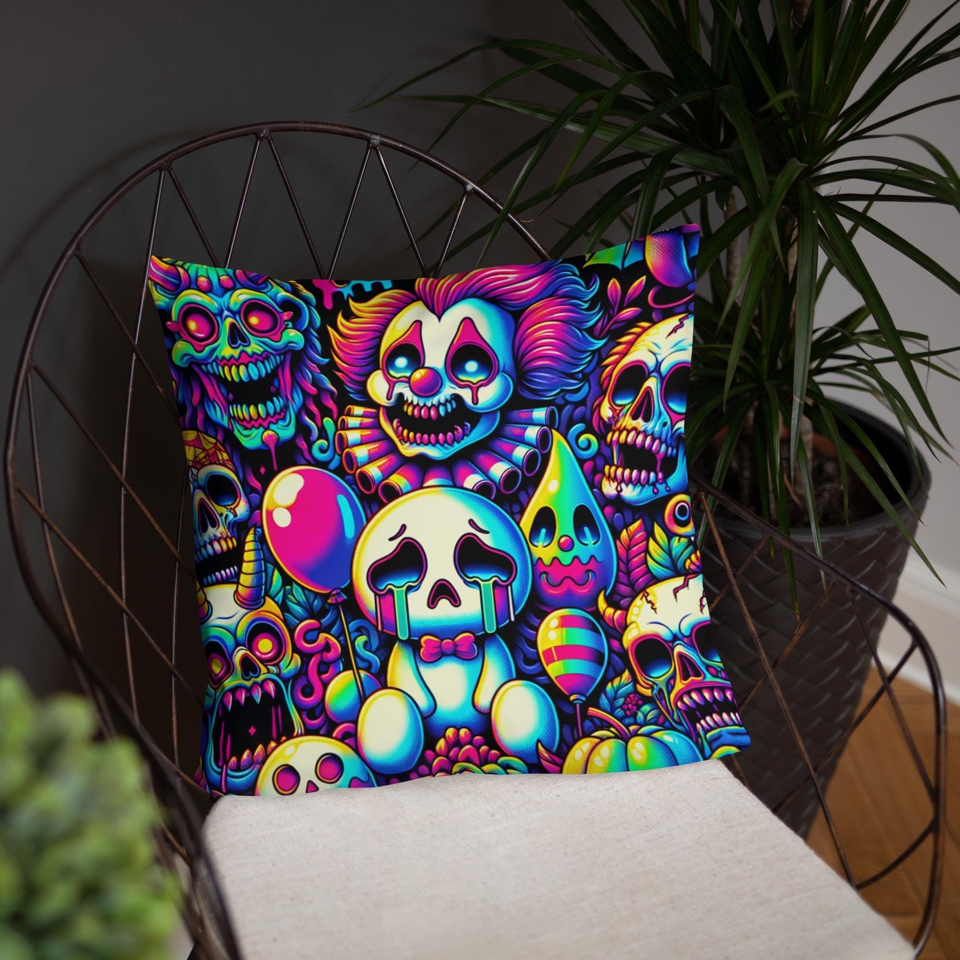 Weirdcore Sad Ghosts Nightmare Clowns Throw Pillow Grunge Neon Goth Room Decor Decorative Pillow