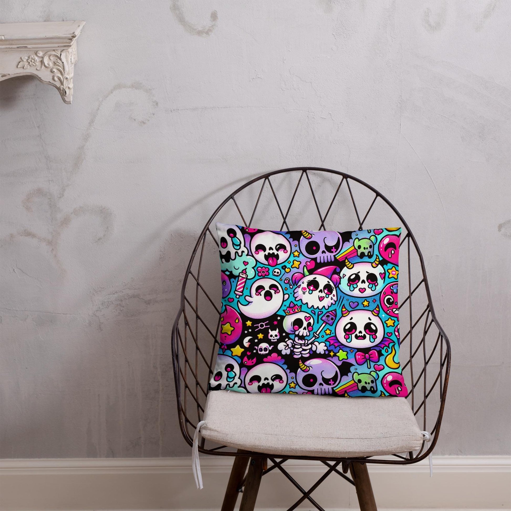 Creepy Cute Bubble Goth Throw Pillows Skeletons Neon Gothic Decorative Pillow Grunge Room Decor