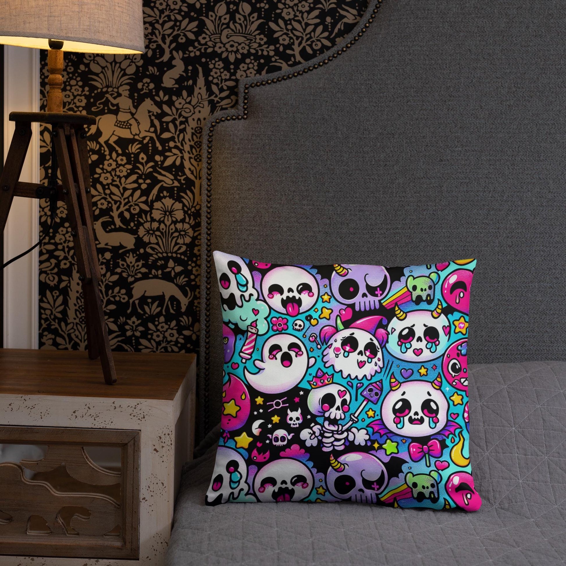 Creepy Cute Bubble Goth Throw Pillows Skeletons Neon Gothic Decorative Pillow Grunge Room Decor