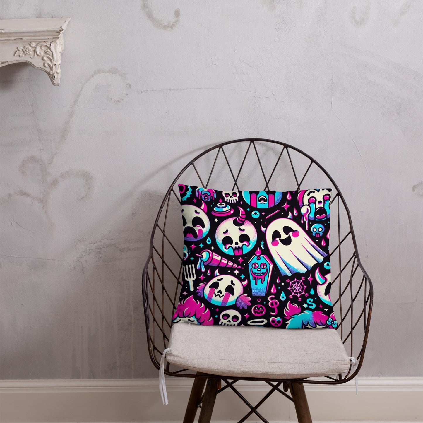 Creepy Cute Ghosts Coffin Bubble Goth Throw Pillow Neon Gothic Weirdcore Decorative Pillow
