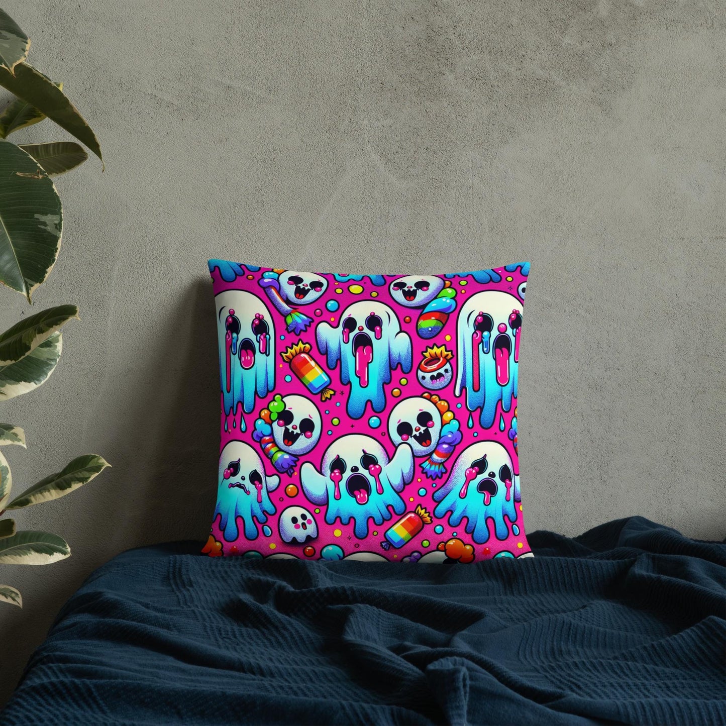 Candy Gore Bubble Goth Ghosts Throw Pillow Neon Grunge Room Decor Decorative Pillow