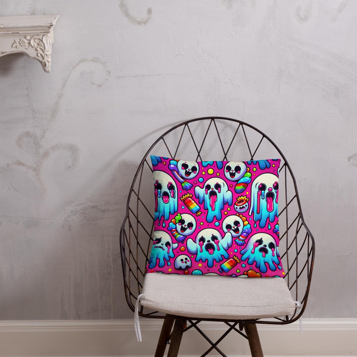 Candy Gore Bubble Goth Ghosts Throw Pillow Neon Grunge Room Decor Decorative Pillow
