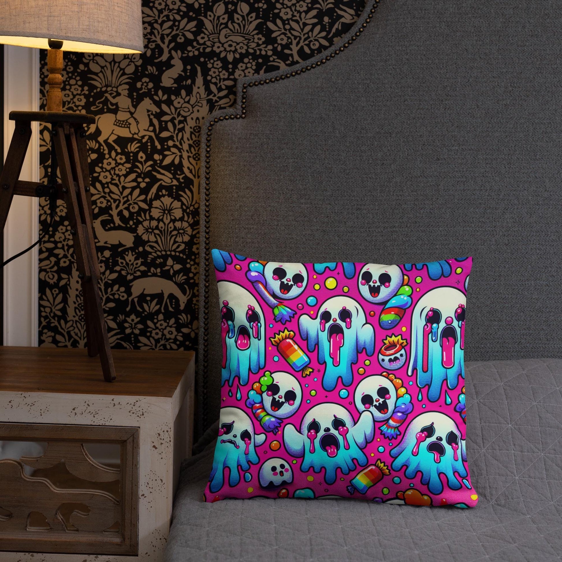 Candy Gore Bubble Goth Ghosts Throw Pillow Neon Grunge Room Decor Decorative Pillow