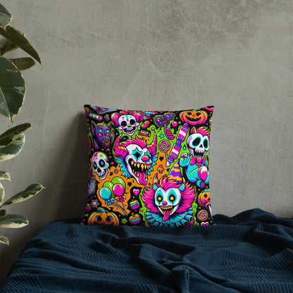 Creepy Candy Goth Clowns Horror Throw Pillow Bubble Gore Neon Goth Weirdcore Decorative Pillow