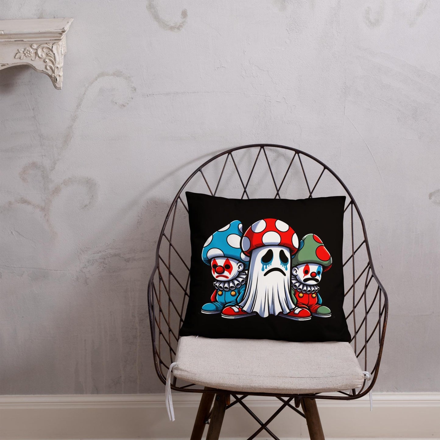Sad Mushroom People and Ghosts Throw Pillow Grunge Room Decor Sad Ghost Decorative Pillow