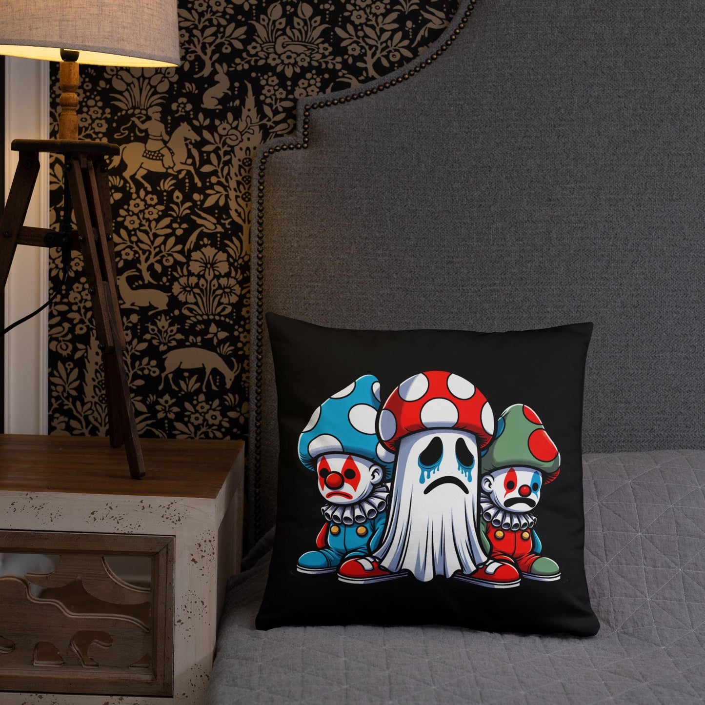 Sad Mushroom People and Ghosts Throw Pillow Grunge Room Decor Sad Ghost Decorative Pillow