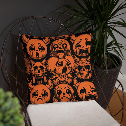 Creepy Cute Orange and Black Clown Ghosts Throw Pillow Grunge Goth Halloween Room Decor Decorative Pillow
